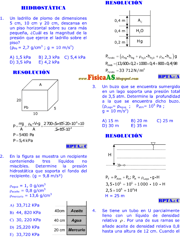 hidrostatica ejercicios resueltos